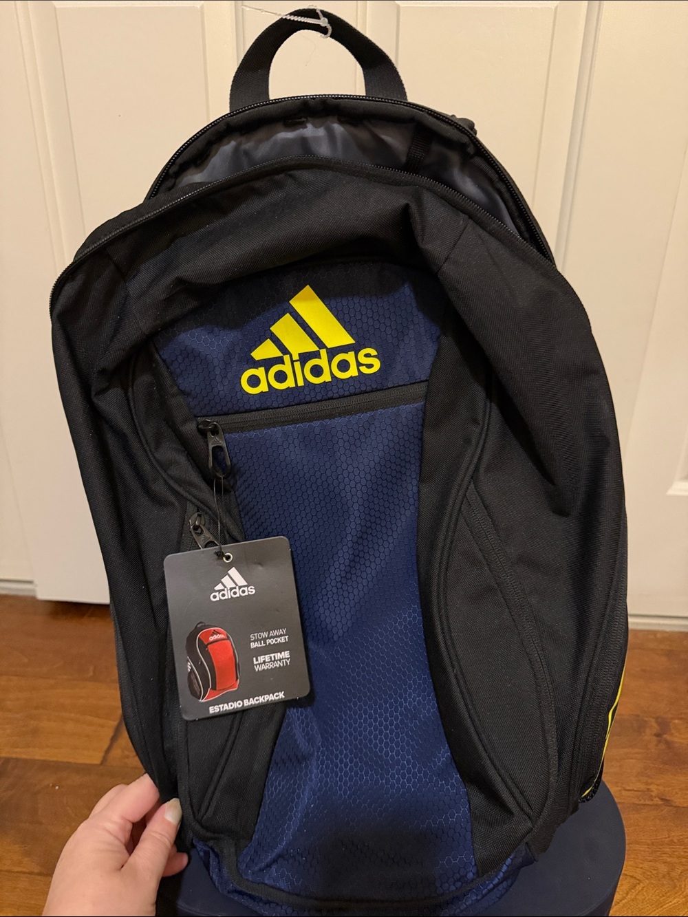 adidas Estadio Backpack Black & Navy Backpack with Yellow Logo